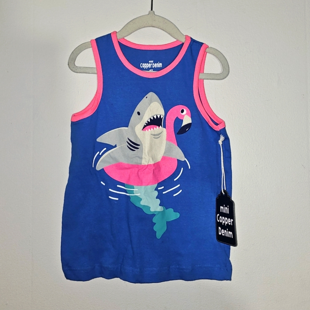 NWT | 4T | Mini Copper Denim | Blue Shark & Flamingo Tank Top